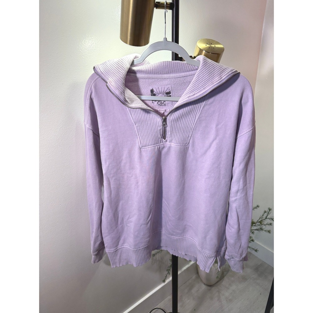 C&C California Sunwashed Lavender Purple Quarter Zip Ribbed Sweatshirt Womens S